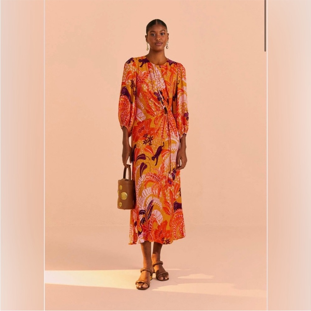 Farm Rio Jungle Panther Cutout Balloon Sleeve Dress